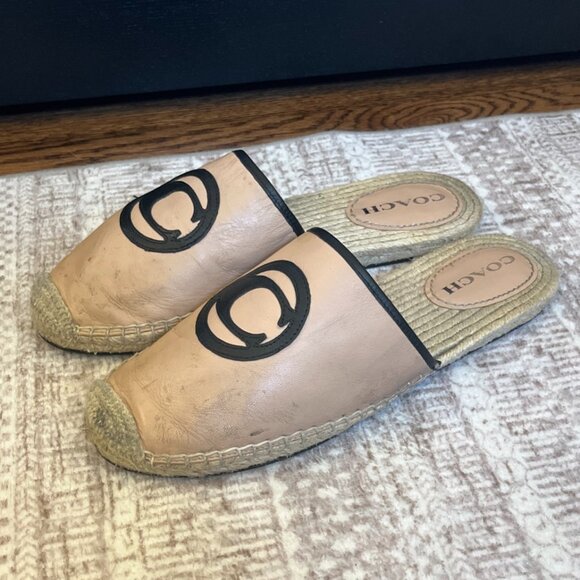 COACH Channing Espadrille Slides Size 10 Beachwood Nude Leather Slip On Sandals - Picture 3 of 6